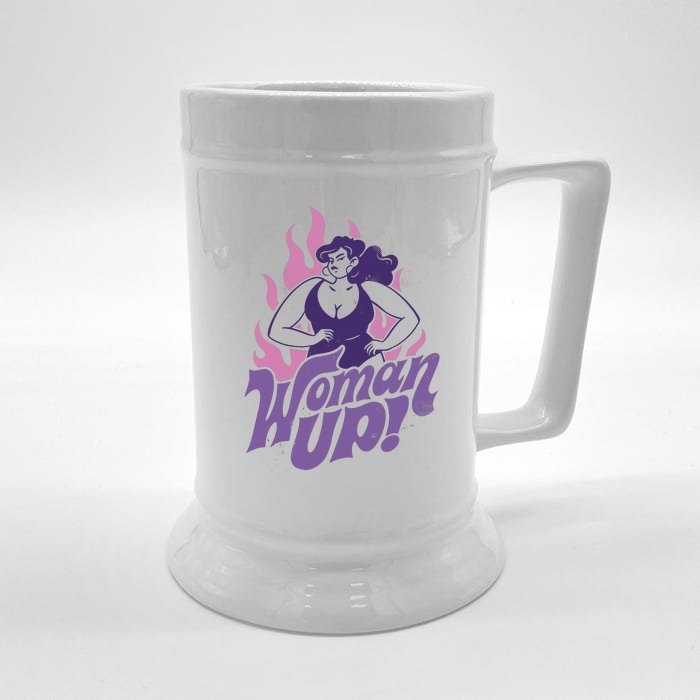 Strong Woman Up Flames Front & Back Beer Stein