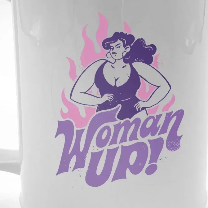 Strong Woman Up Flames Front & Back Beer Stein