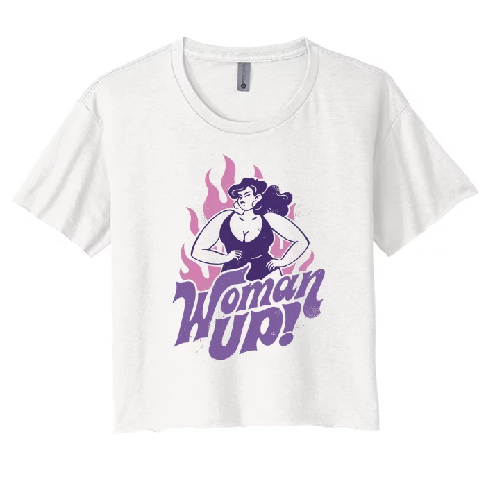 Strong Woman Up Flames Women's Crop Top Tee