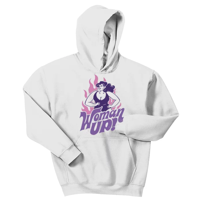 Strong Woman Up Flames Kids Hoodie