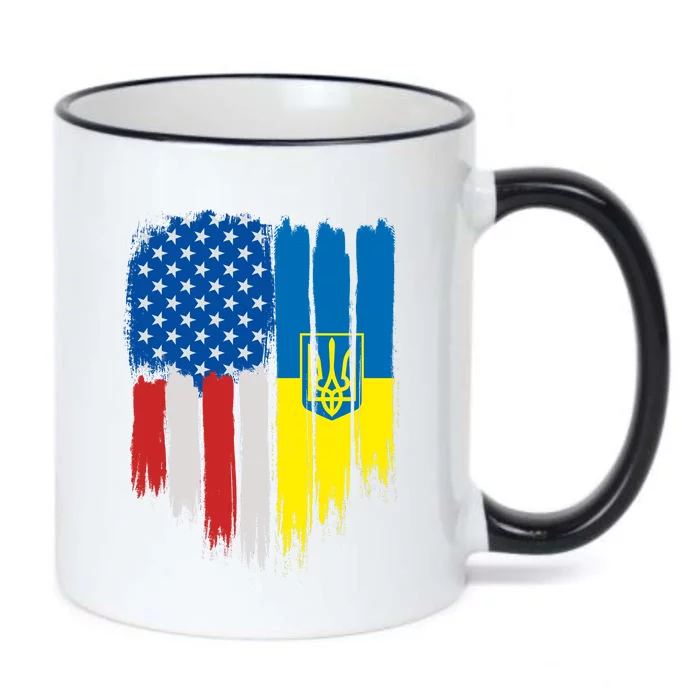 Stand With Ukraine Painted Distressed USA Ukrainian Flags Black Color Changing Mug