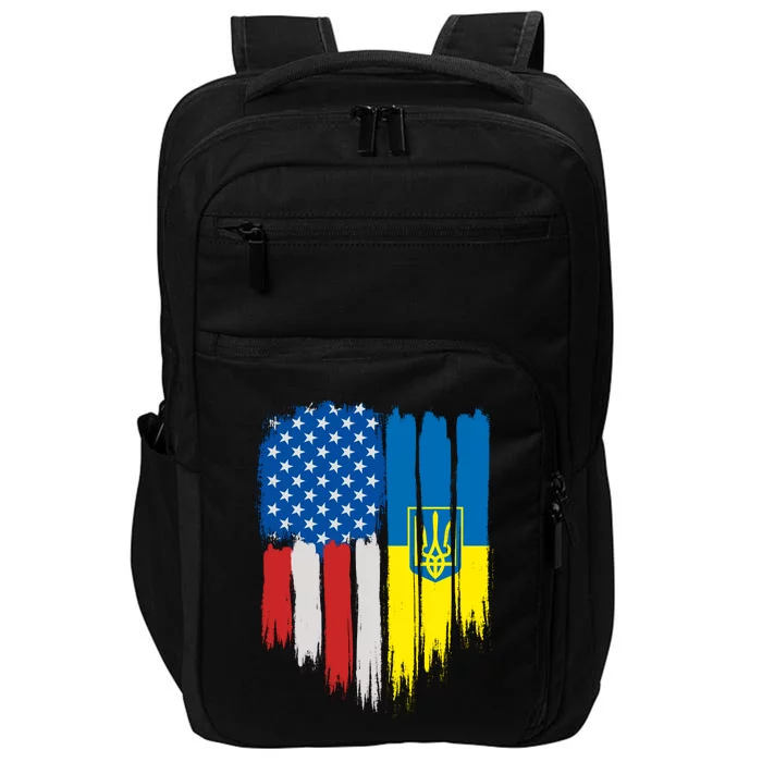 Stand With Ukraine Painted Distressed USA Ukrainian Flags Impact Tech Backpack