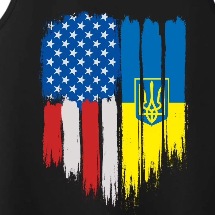 Stand With Ukraine Painted Distressed USA Ukrainian Flags Performance Tank