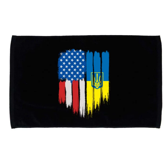 Stand With Ukraine Painted Distressed USA Ukrainian Flags Microfiber Hand Towel