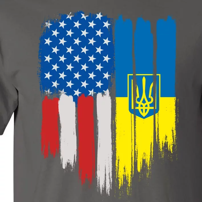 Stand With Ukraine Painted Distressed USA Ukrainian Flags Tall T-Shirt