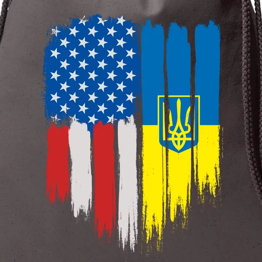 Stand With Ukraine Painted Distressed USA Ukrainian Flags Drawstring Bag