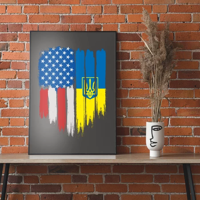 Stand With Ukraine Painted Distressed USA Ukrainian Flags Poster