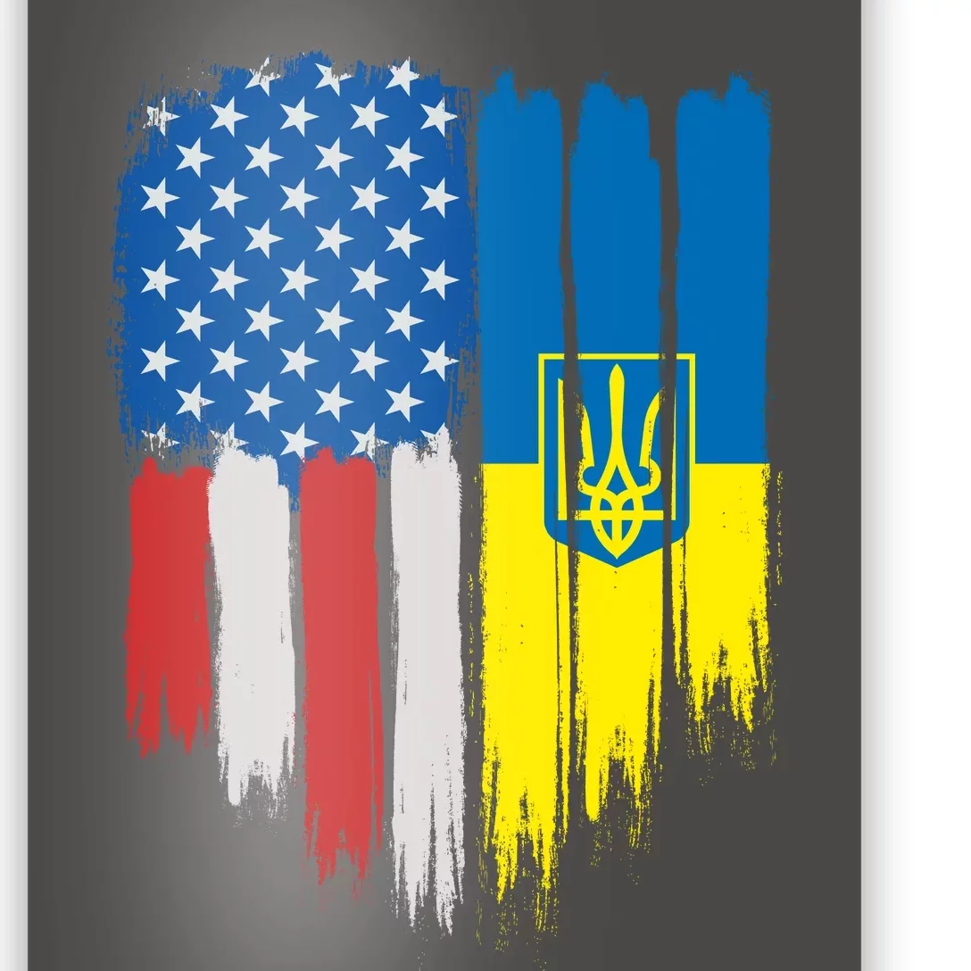 Stand With Ukraine Painted Distressed USA Ukrainian Flags Poster