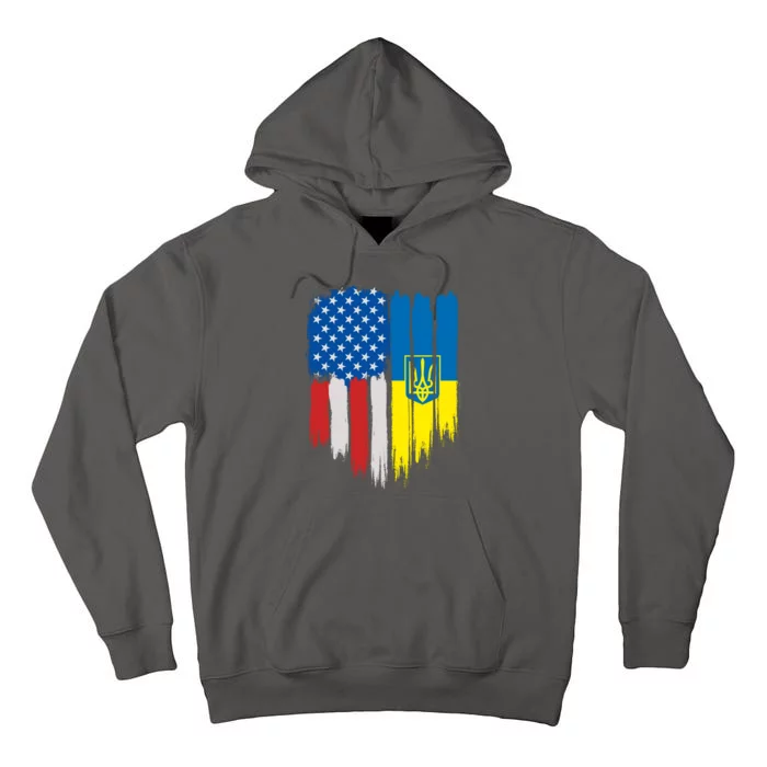 Stand With Ukraine Painted Distressed USA Ukrainian Flags Tall Hoodie