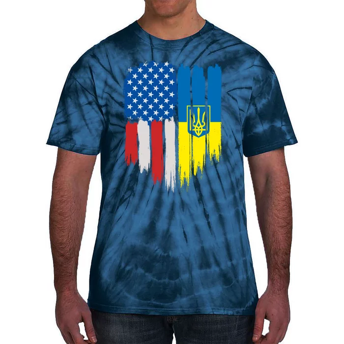 Stand With Ukraine Painted Distressed USA Ukrainian Flags Tie-Dye T-Shirt