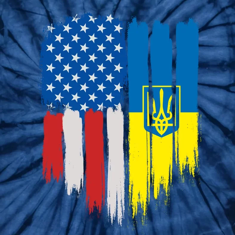 Stand With Ukraine Painted Distressed USA Ukrainian Flags Tie-Dye T-Shirt