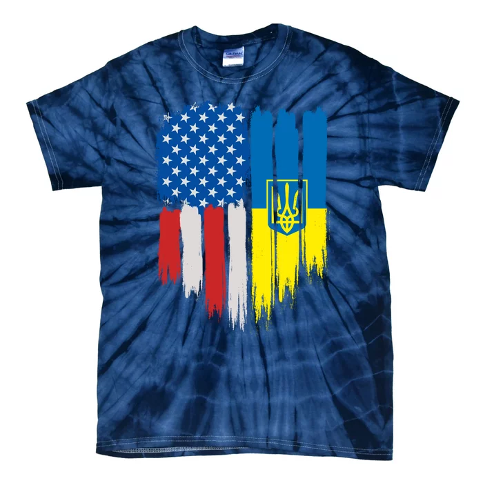 Stand With Ukraine Painted Distressed USA Ukrainian Flags Tie-Dye T-Shirt