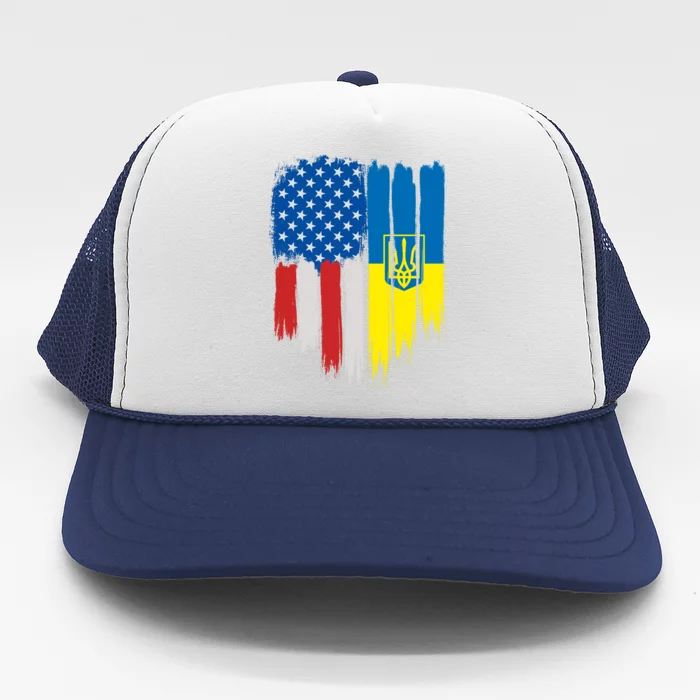 Stand With Ukraine Painted Distressed USA Ukrainian Flags Trucker Hat