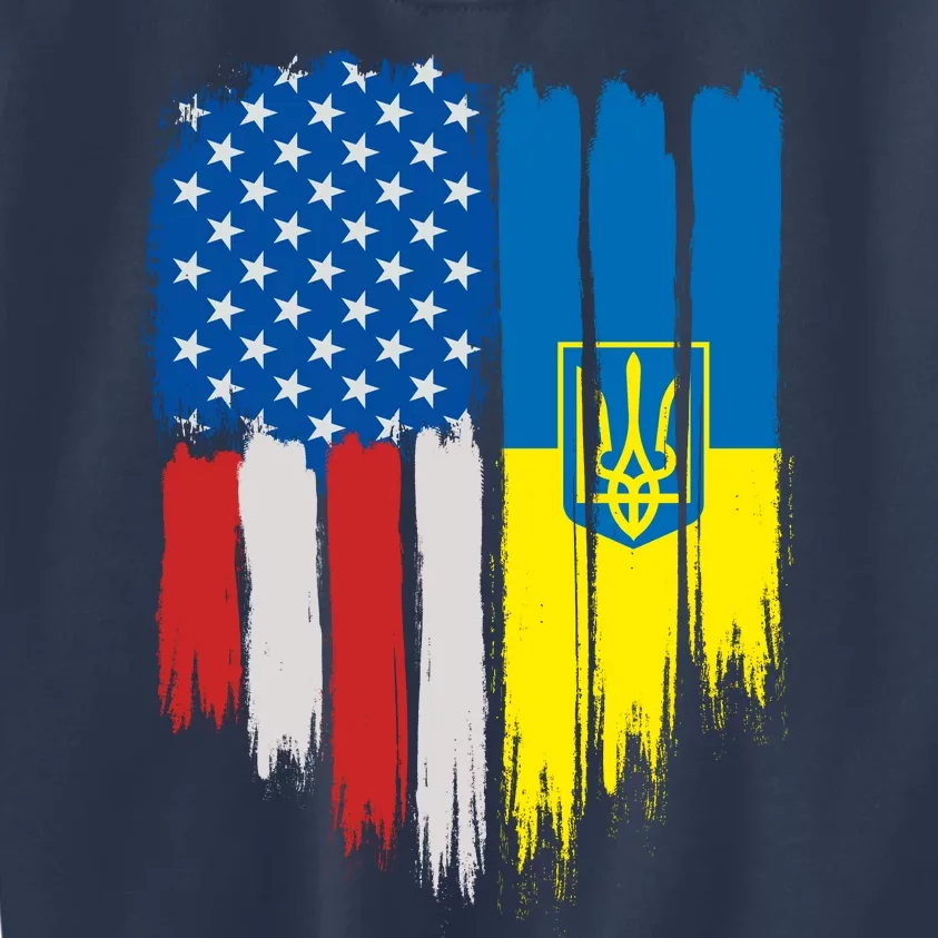 Stand With Ukraine Painted Distressed USA Ukrainian Flags Kids Sweatshirt