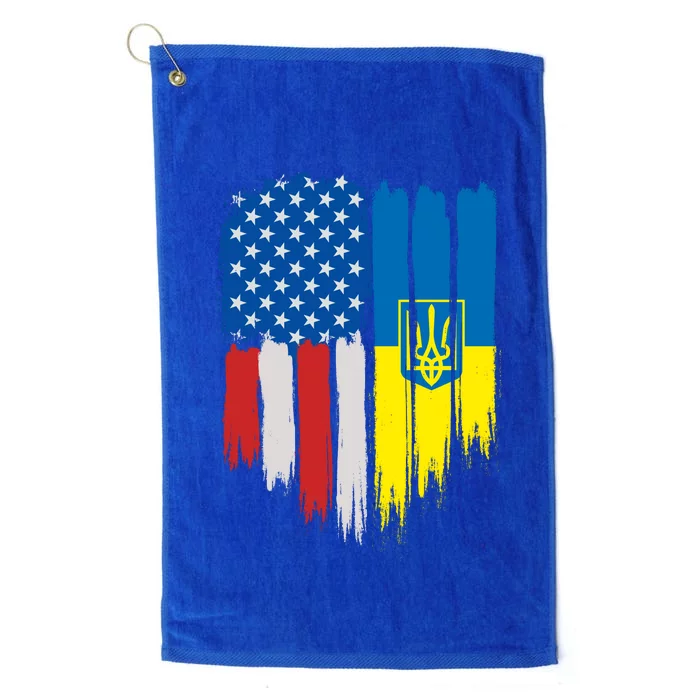 Stand With Ukraine Painted Distressed USA Ukrainian Flags Platinum Collection Golf Towel