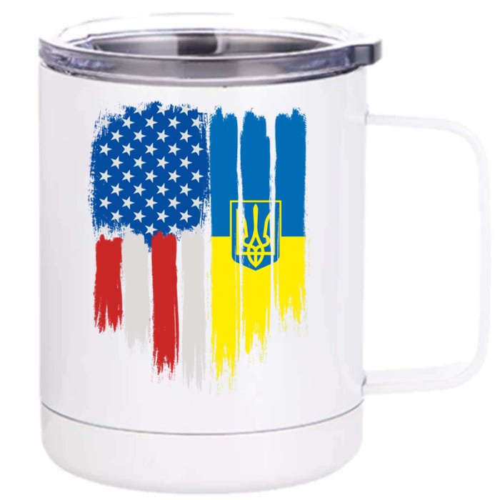 Stand With Ukraine Painted Distressed USA Ukrainian Flags Front & Back 12oz Stainless Steel Tumbler Cup