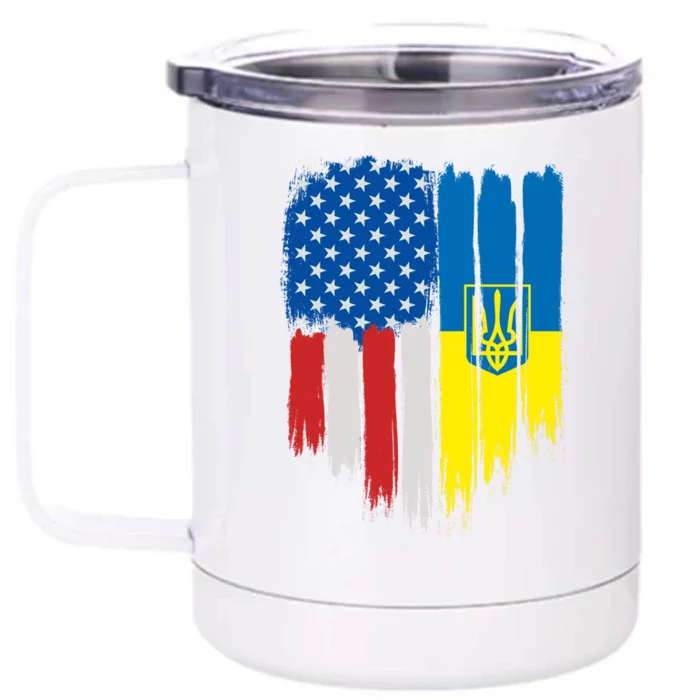 Stand With Ukraine Painted Distressed USA Ukrainian Flags Front & Back 12oz Stainless Steel Tumbler Cup