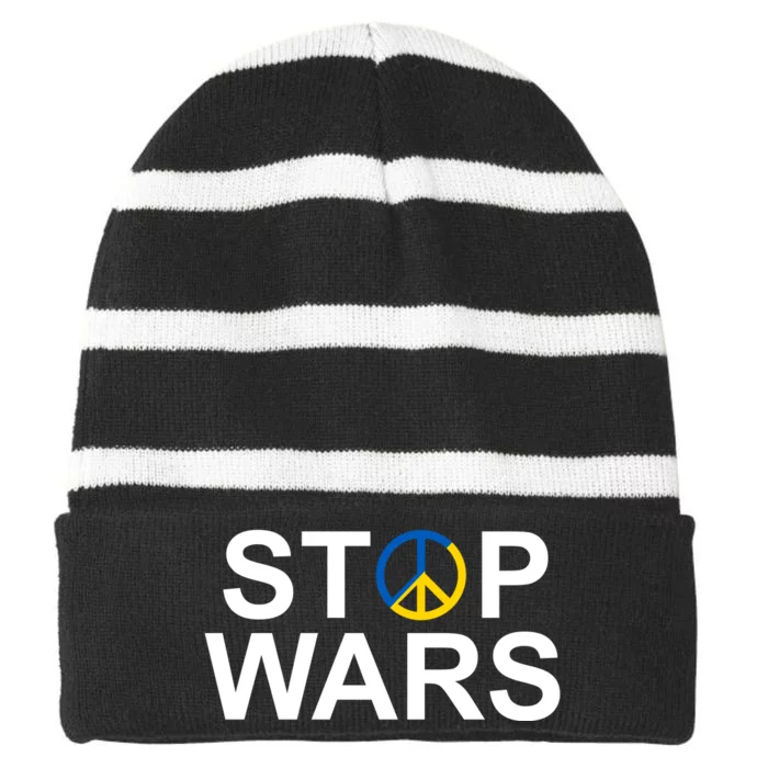 Stop Wars Ukraine Peace Striped Beanie with Solid Band