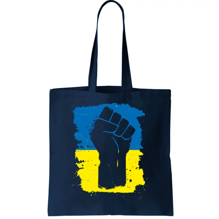 Stand With Ukraine Distressed Protest Fist Ukrainian Flag Tote Bag