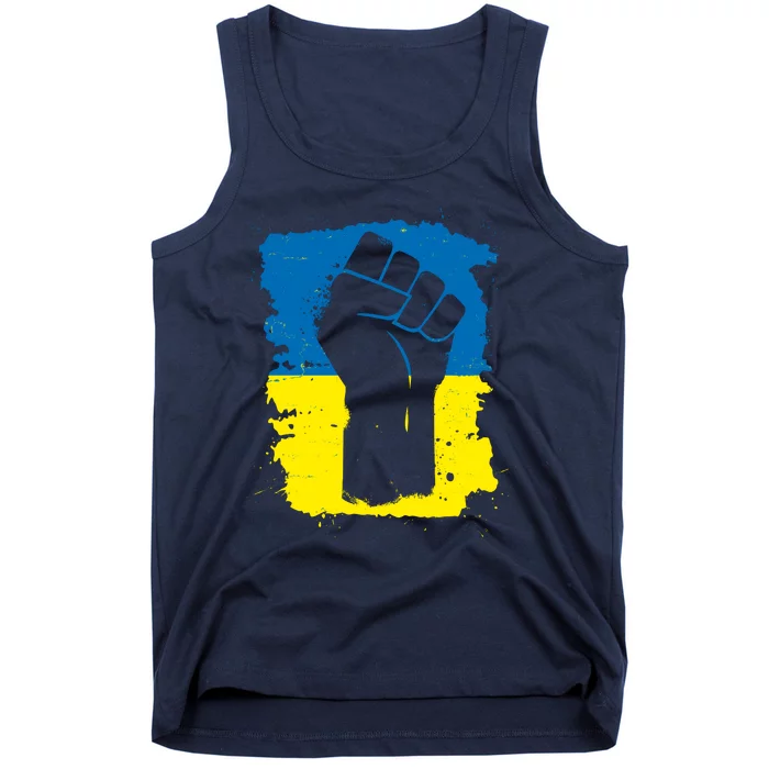 Stand With Ukraine Distressed Protest Fist Ukrainian Flag Tank Top