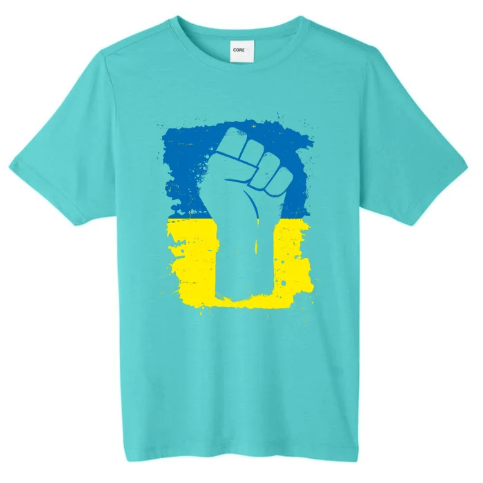 Stand With Ukraine Distressed Protest Fist Ukrainian Flag ChromaSoft Performance T-Shirt