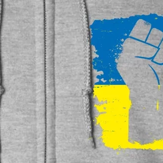 Stand With Ukraine Distressed Protest Fist Ukrainian Flag Full Zip Hoodie