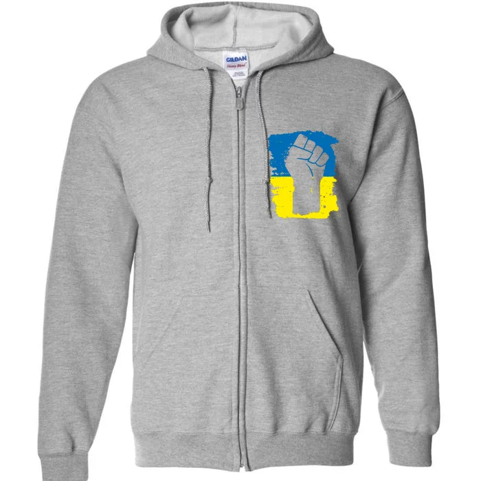 Stand With Ukraine Distressed Protest Fist Ukrainian Flag Full Zip Hoodie