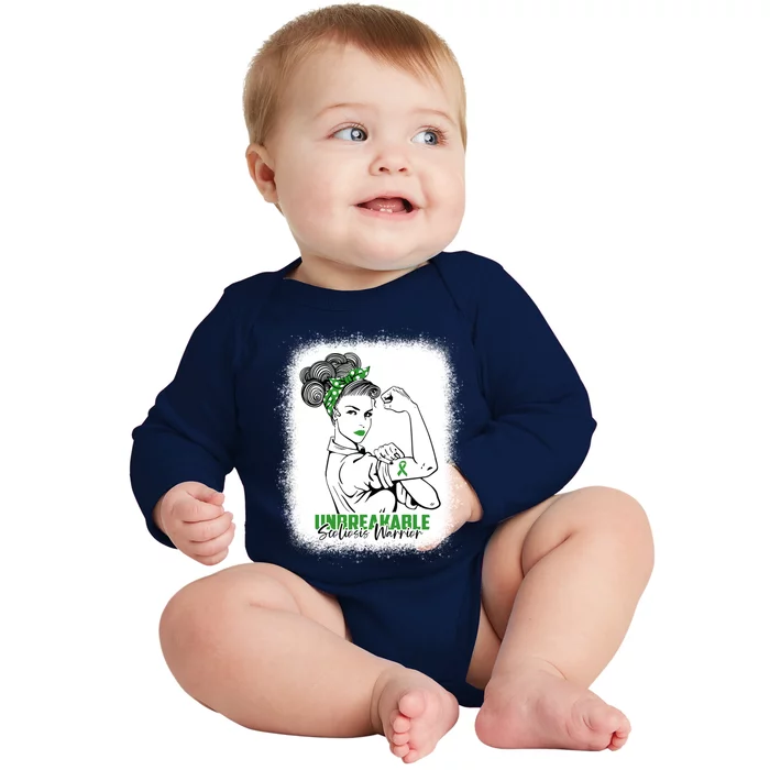 Scoliosis Warrior Unbreakable Bleached Scoliosis Awareness Gift Baby Long Sleeve Bodysuit