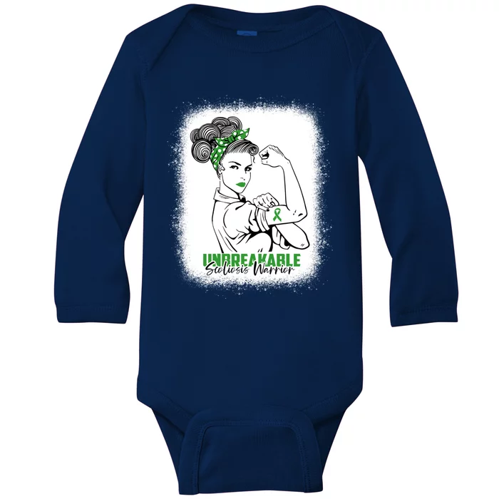 Scoliosis Warrior Unbreakable Bleached Scoliosis Awareness Gift Baby Long Sleeve Bodysuit