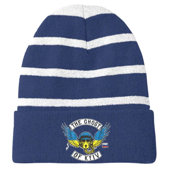 Stand With Ukraine The Ghost Of Kyiv Striped Beanie with Solid Band