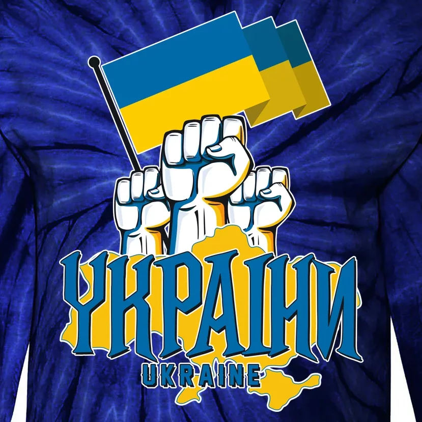 Stand With Ukraine Ukrainian Flag Protest Fist Tie-Dye Long Sleeve Shirt