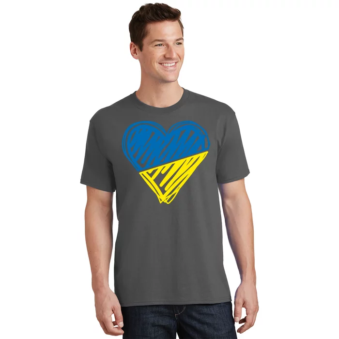 Stand With Ukraine Scribble Heart Ukrainian Flag T-Shirt