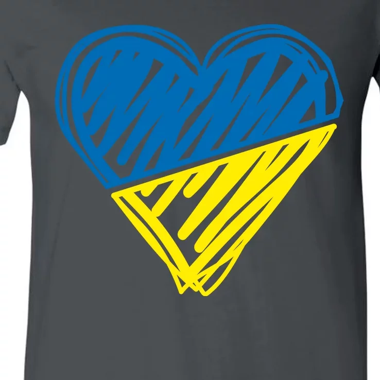 Stand With Ukraine Scribble Heart Ukrainian Flag V-Neck T-Shirt