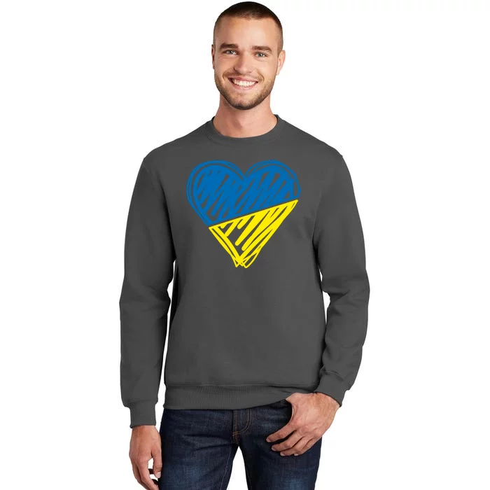 Stand With Ukraine Scribble Heart Ukrainian Flag Tall Sweatshirt