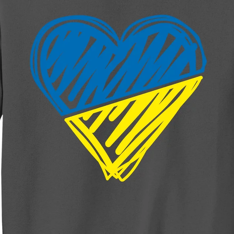 Stand With Ukraine Scribble Heart Ukrainian Flag Tall Sweatshirt