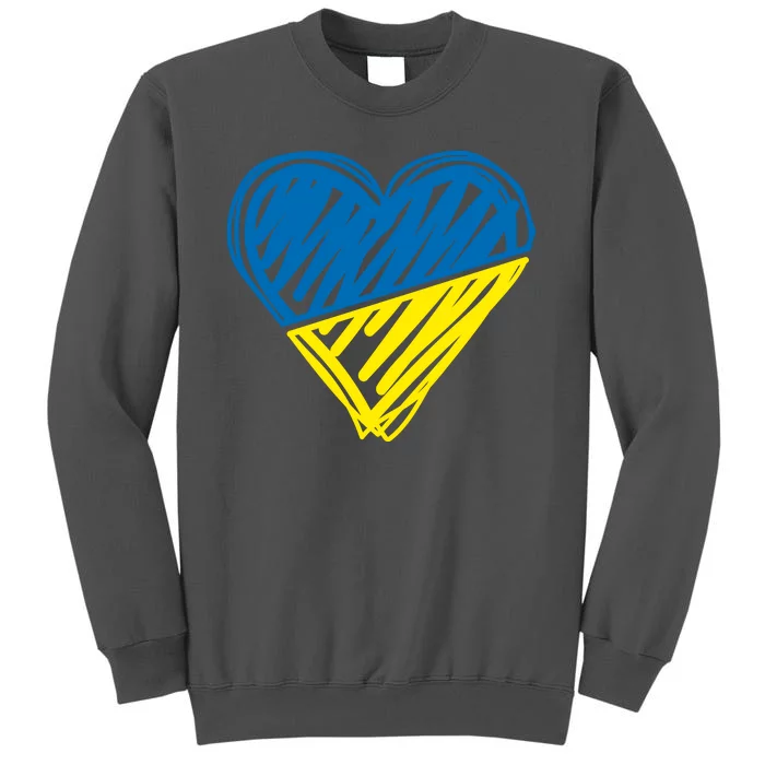 Stand With Ukraine Scribble Heart Ukrainian Flag Tall Sweatshirt