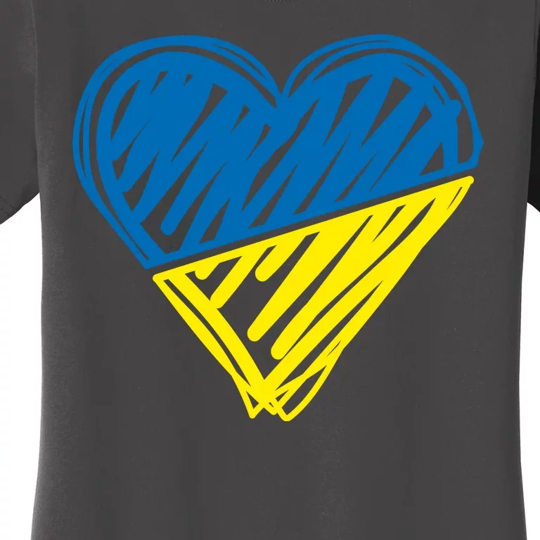 Stand With Ukraine Scribble Heart Ukrainian Flag Women's T-Shirt