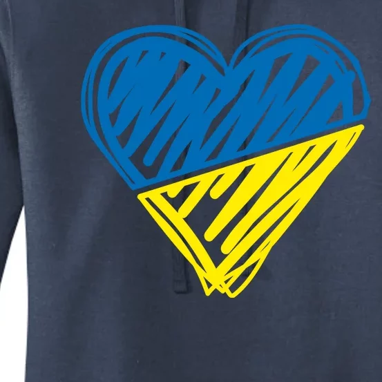 Stand With Ukraine Scribble Heart Ukrainian Flag Women's Pullover Hoodie