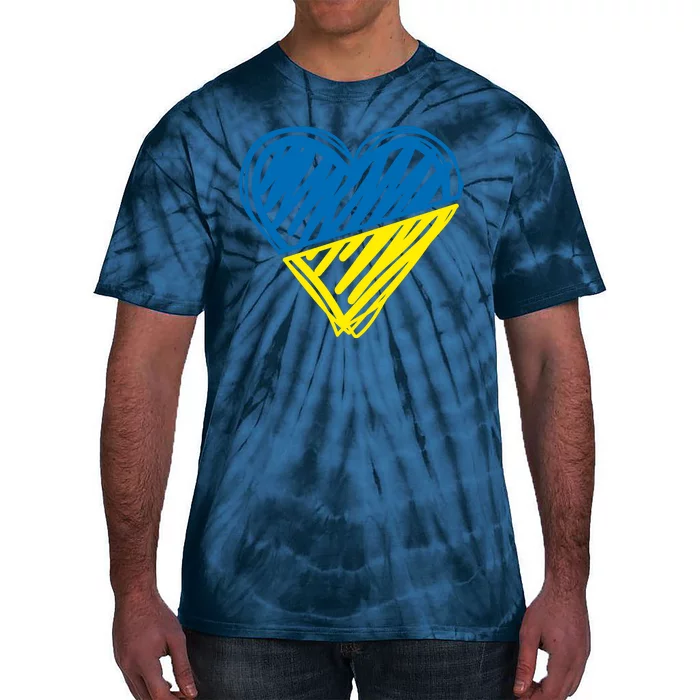 Stand With Ukraine Scribble Heart Ukrainian Flag Tie-Dye T-Shirt