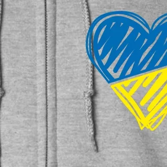 Stand With Ukraine Scribble Heart Ukrainian Flag Full Zip Hoodie