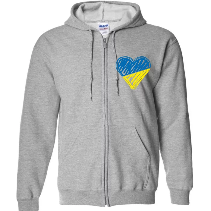 Stand With Ukraine Scribble Heart Ukrainian Flag Full Zip Hoodie