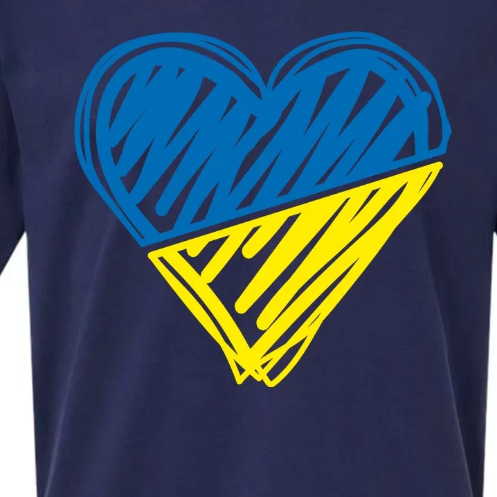 Stand With Ukraine Scribble Heart Ukrainian Flag Sueded Cloud Jersey T-Shirt