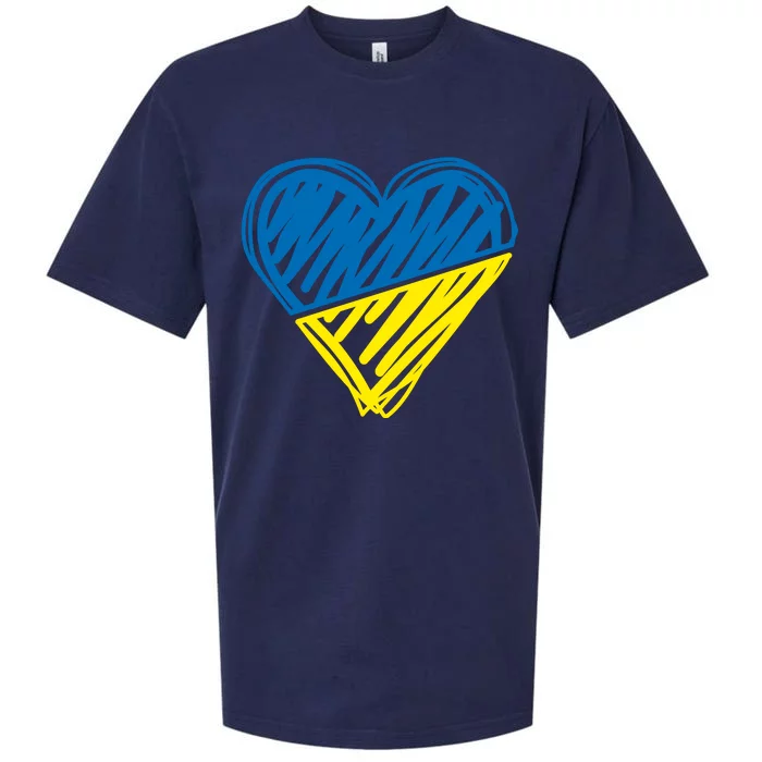 Stand With Ukraine Scribble Heart Ukrainian Flag Sueded Cloud Jersey T-Shirt