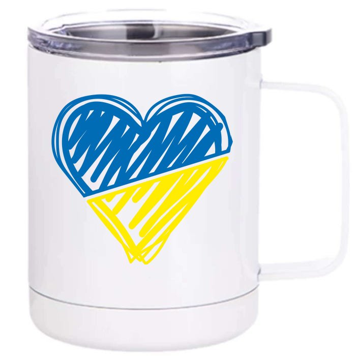 Stand With Ukraine Scribble Heart Ukrainian Flag Front & Back 12oz Stainless Steel Tumbler Cup