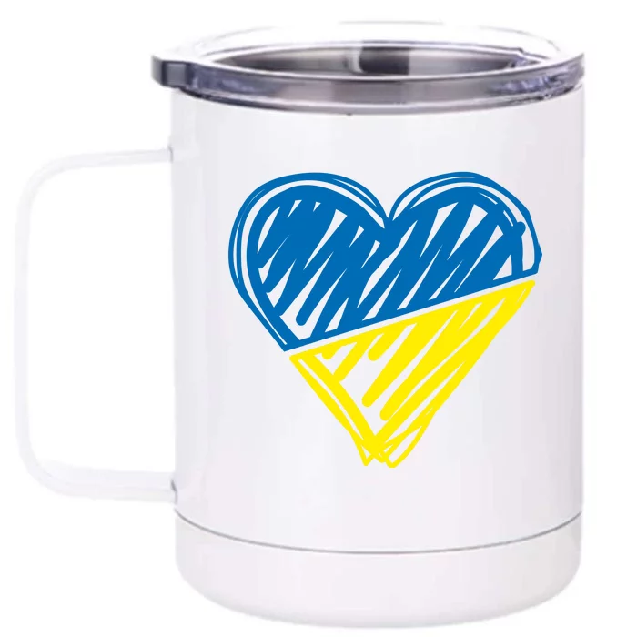 Stand With Ukraine Scribble Heart Ukrainian Flag Front & Back 12oz Stainless Steel Tumbler Cup