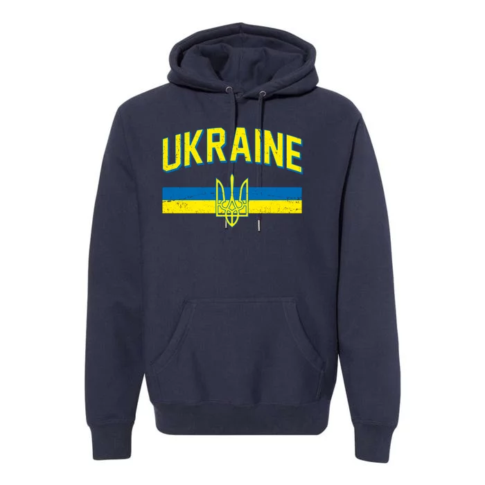 Stand With Ukraine Ukrainian Flag Coat Of Arms Premium Hoodie