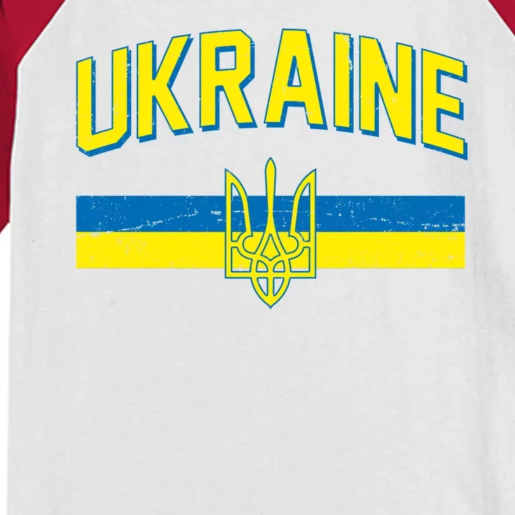 Stand With Ukraine Ukrainian Flag Coat Of Arms Kids Colorblock Raglan Jersey