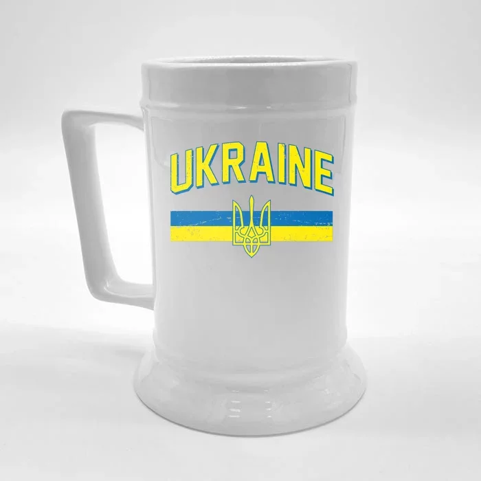 Stand With Ukraine Ukrainian Flag Coat Of Arms Front & Back Beer Stein