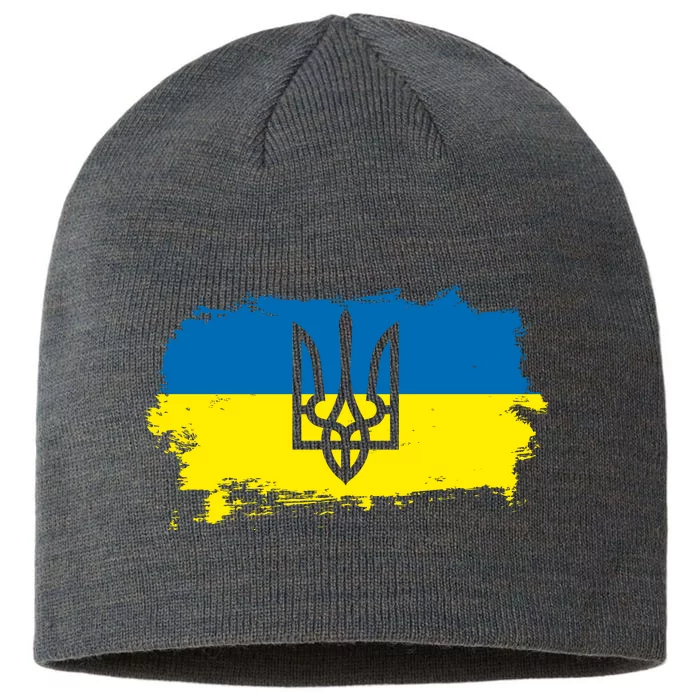 Stand With Ukraine Painted Distressed Ukrainian Flag Symbol 8 1/2in Sustainable Knit Beanie