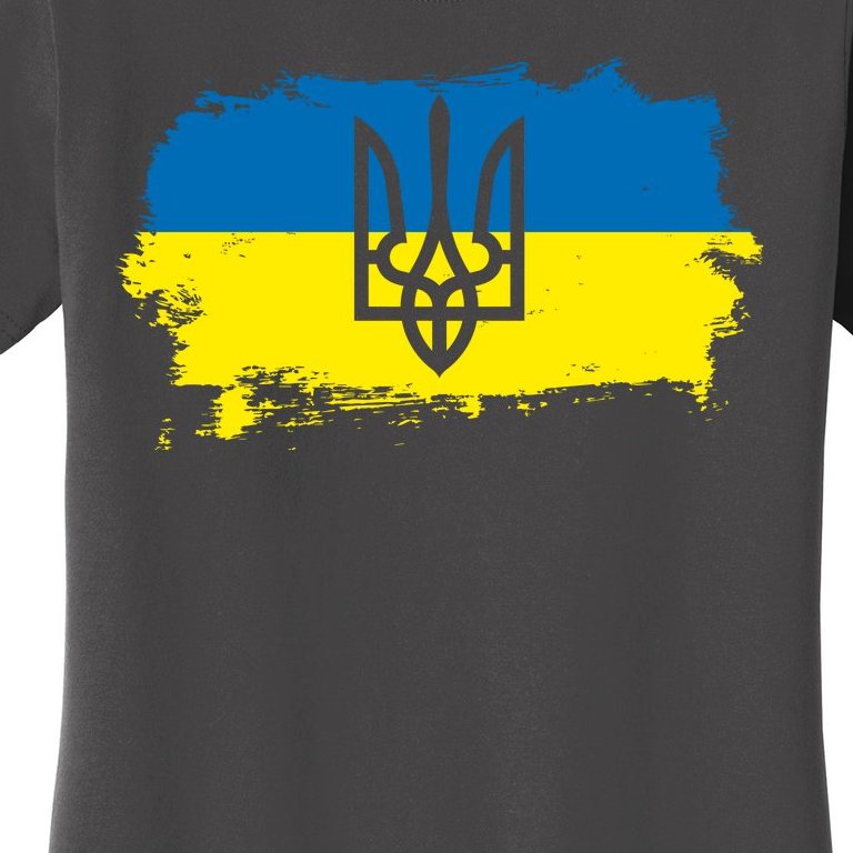 Stand With Ukraine Painted Distressed Ukrainian Flag Symbol Women's T-Shirt